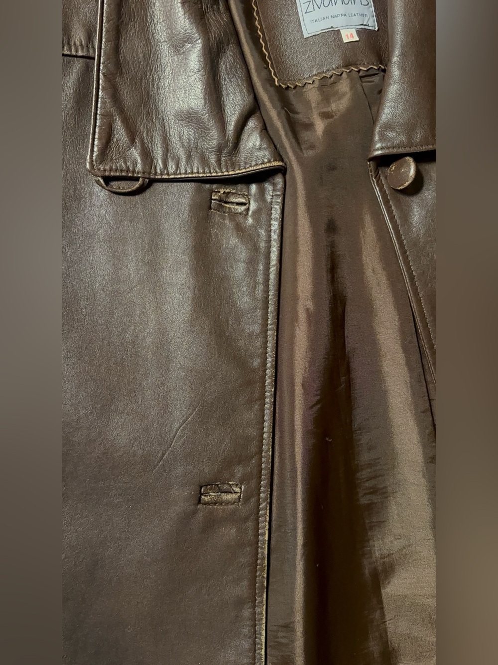 Vintage Zivanaris Italian Nappa Leather Brown Coat Women 14 - Picture 9 of 11